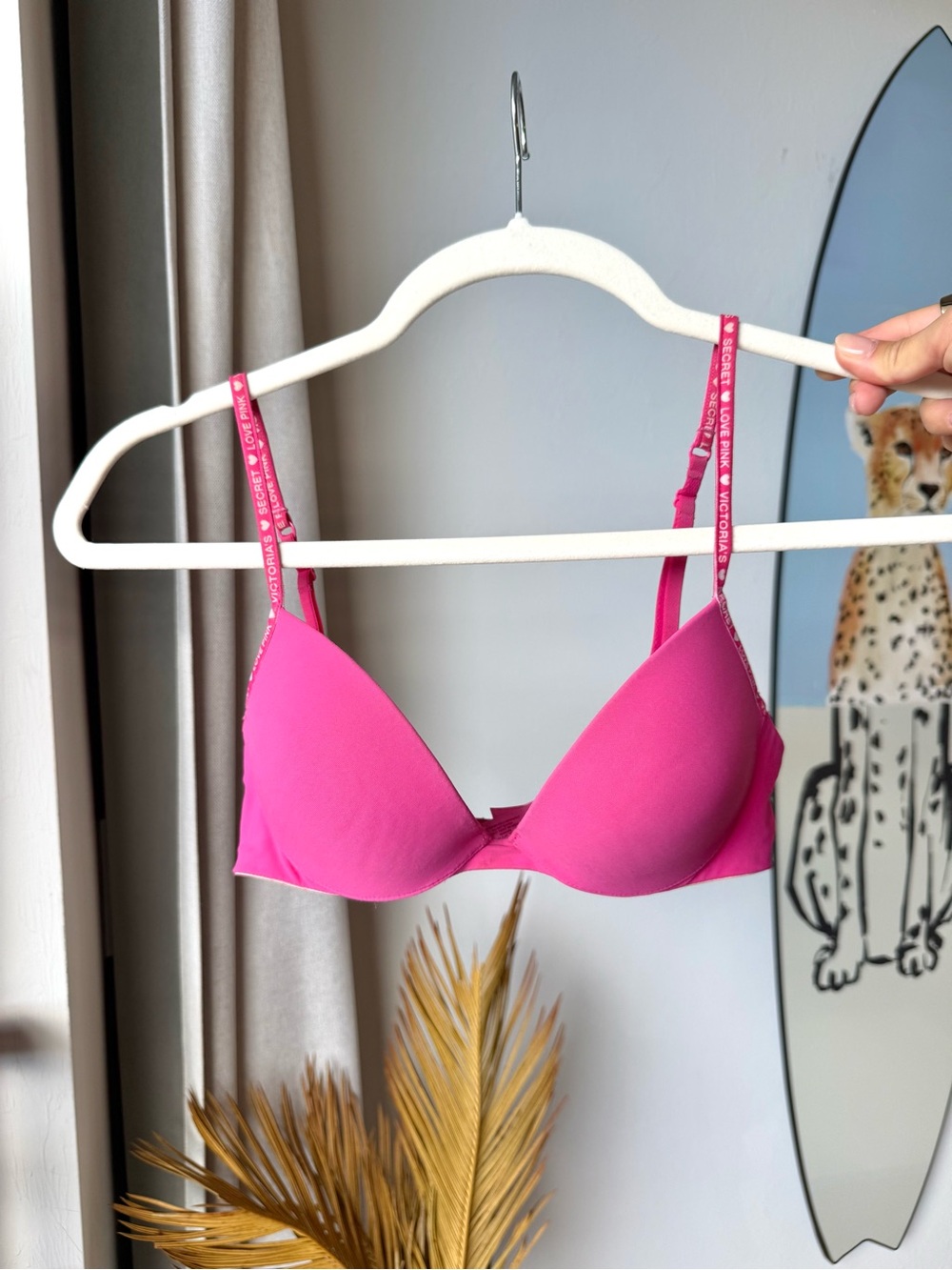Victoria's Secret PINK Wear Everywhere Push-Up Bra Hot Pink Polka Dot 34A